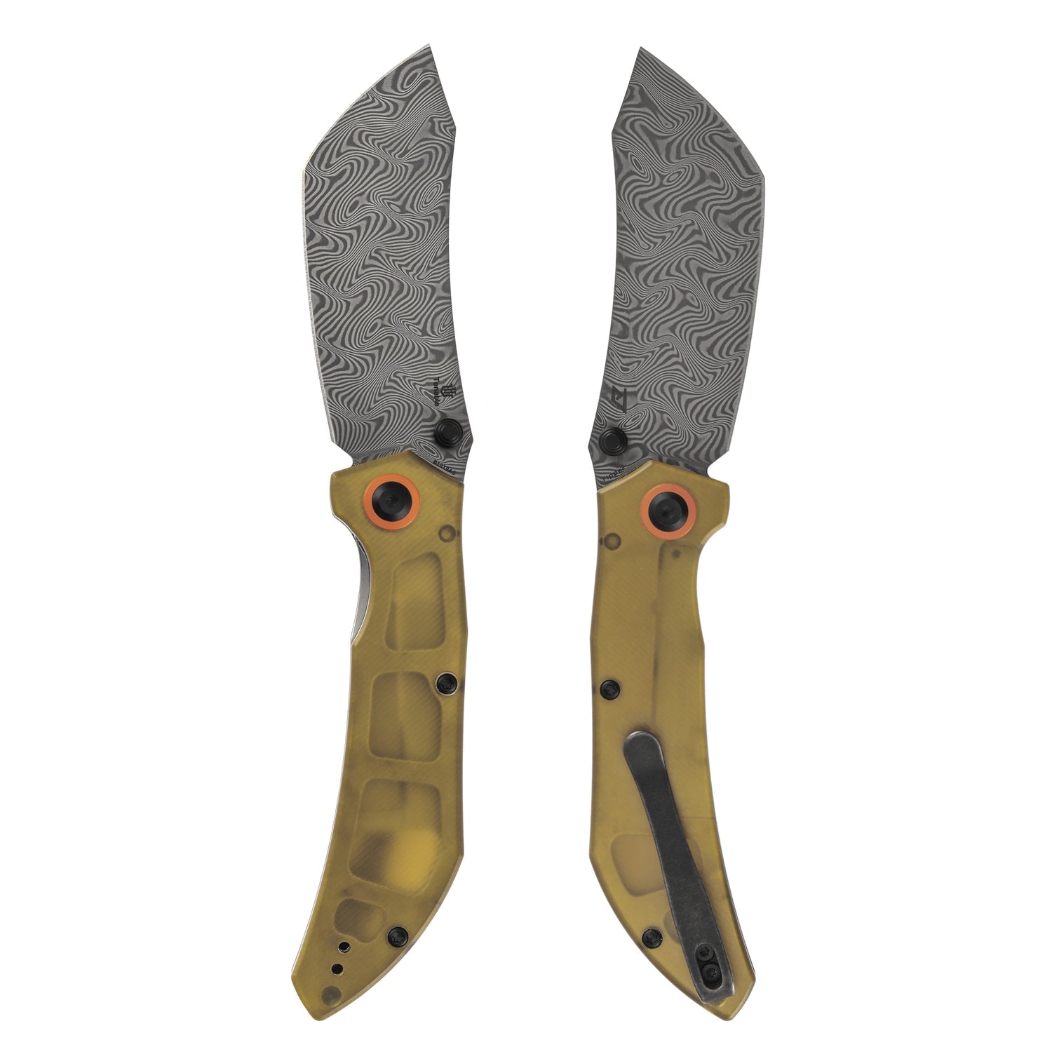 Tenable Tipper B1079A5 Water Ripple Damascus Blade Amber PEI Handle Liner Lock Folding Knife