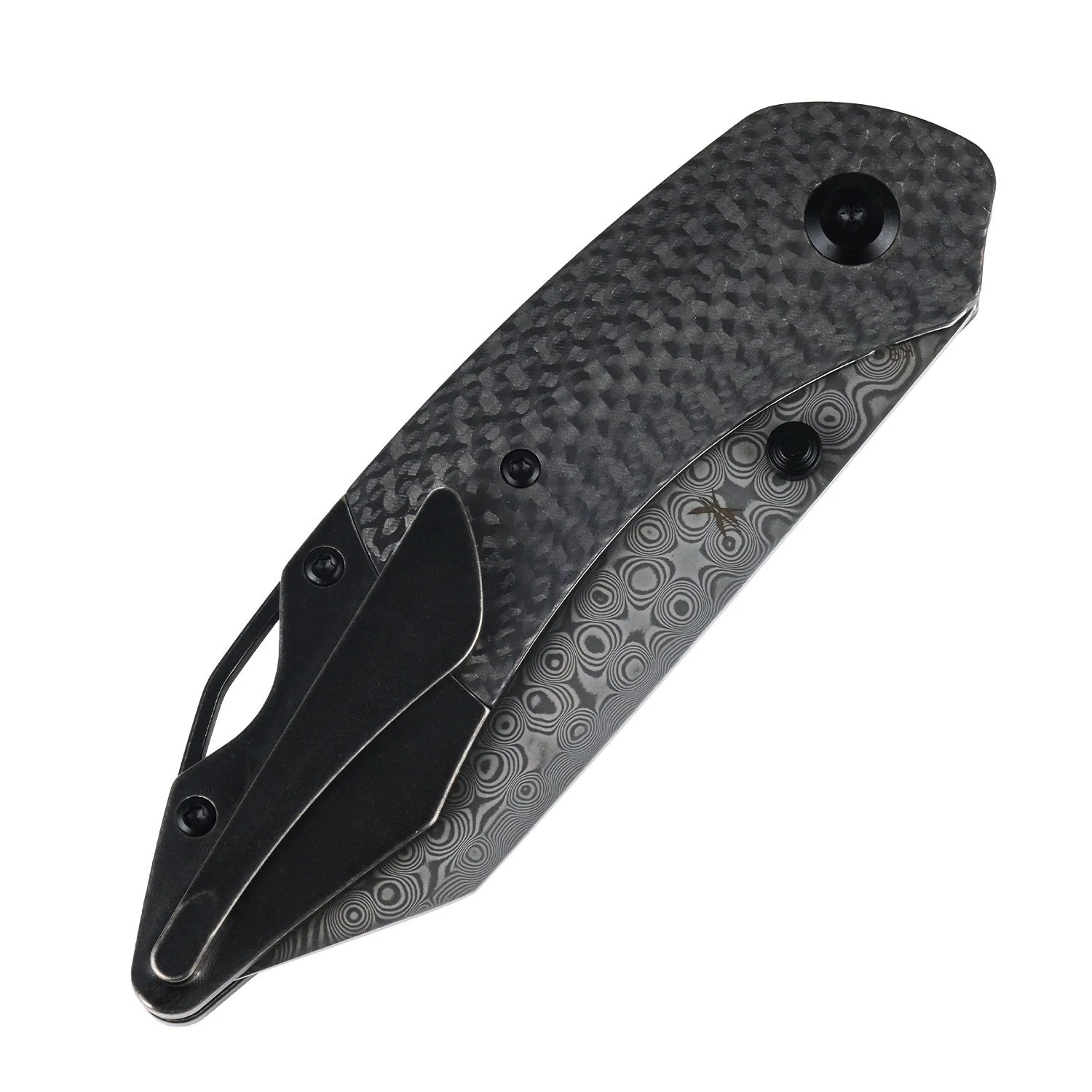 Kansept K9 K1151A4 Damascus Blade Carbon Fiber/G10 & Titanium Handle Bolster Liner Lock Folding Knife