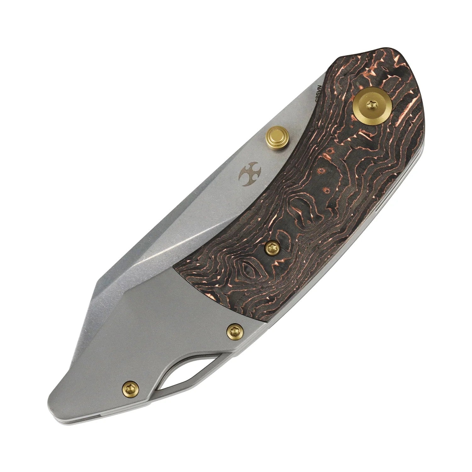 Kansept K9 K1151A2 CPM-S35VN Blade Copper Carbon Fiber & Titanium Handle Bolster Liner Lock Folding Knife