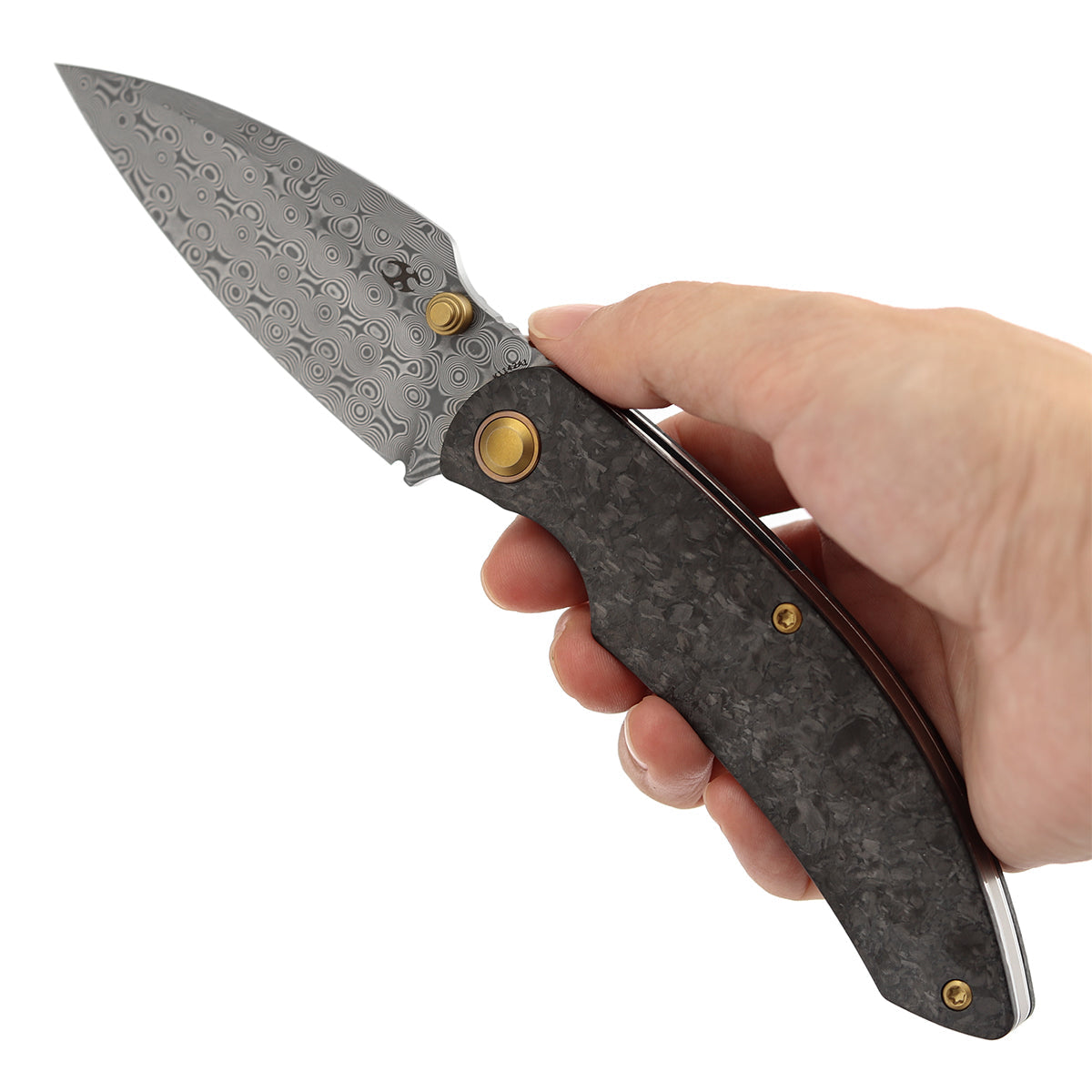 Kansept Falk K1142A1 Damascus Blade Shred Carbon Fiber Handle Liner Lock Folding Knife