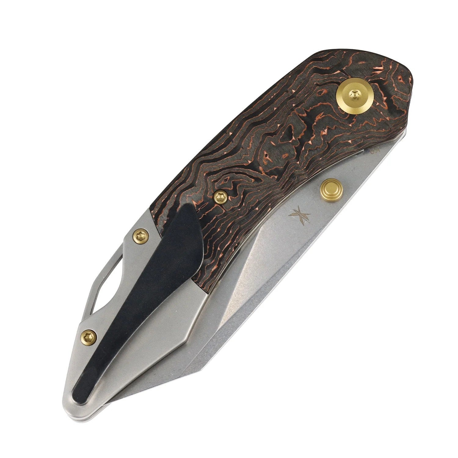 Kansept K9 K1151A2 CPM-S35VN Blade Copper Carbon Fiber & Titanium Handle Bolster Liner Lock Folding Knife