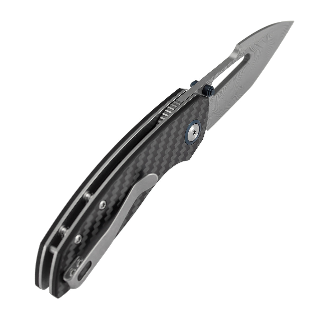 Tenable Link B1068A1 Damascus Blade Twill Carbon Fiber & G10 Handle Liner Lock Folding Knife