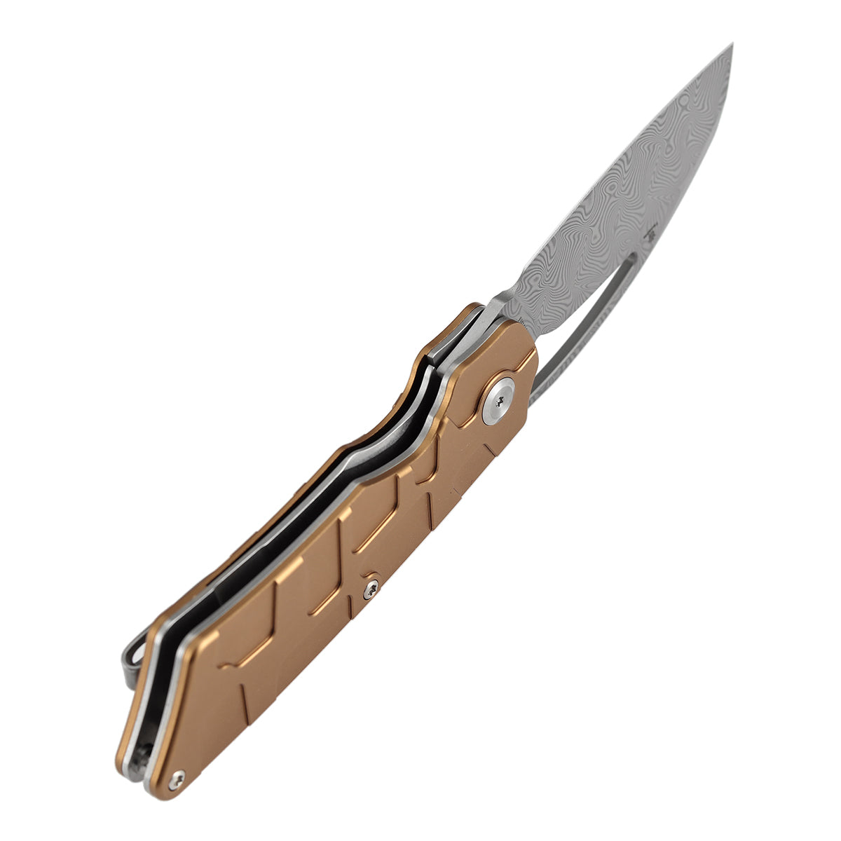 Tenable Goblin L B3016A2 Water Ripple Damascus Blade Bronze Anodized Aluminum Handle Liner Lock Folding Knife
