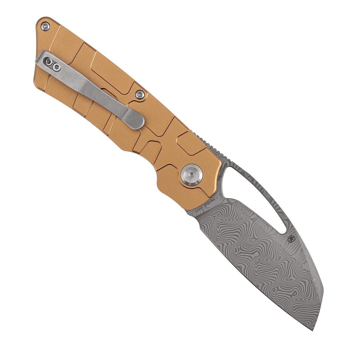 Tenable Goblin L B3016A2 Water Ripple Damascus Blade Bronze Anodized Aluminum Handle Liner Lock Folding Knife