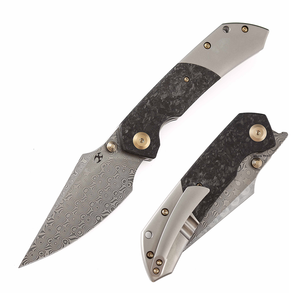 Kansept Fenrir K1034B1 Flipper Knife Damascus Blade Carbon Fiber Titanium Handle