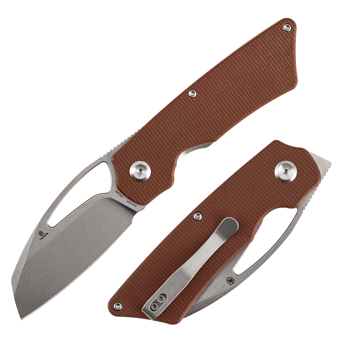 Tenable Goblin L B3016A4 Stonewashed 14C28N Blade Brown Micarta Handle Liner Lock Folding Knife