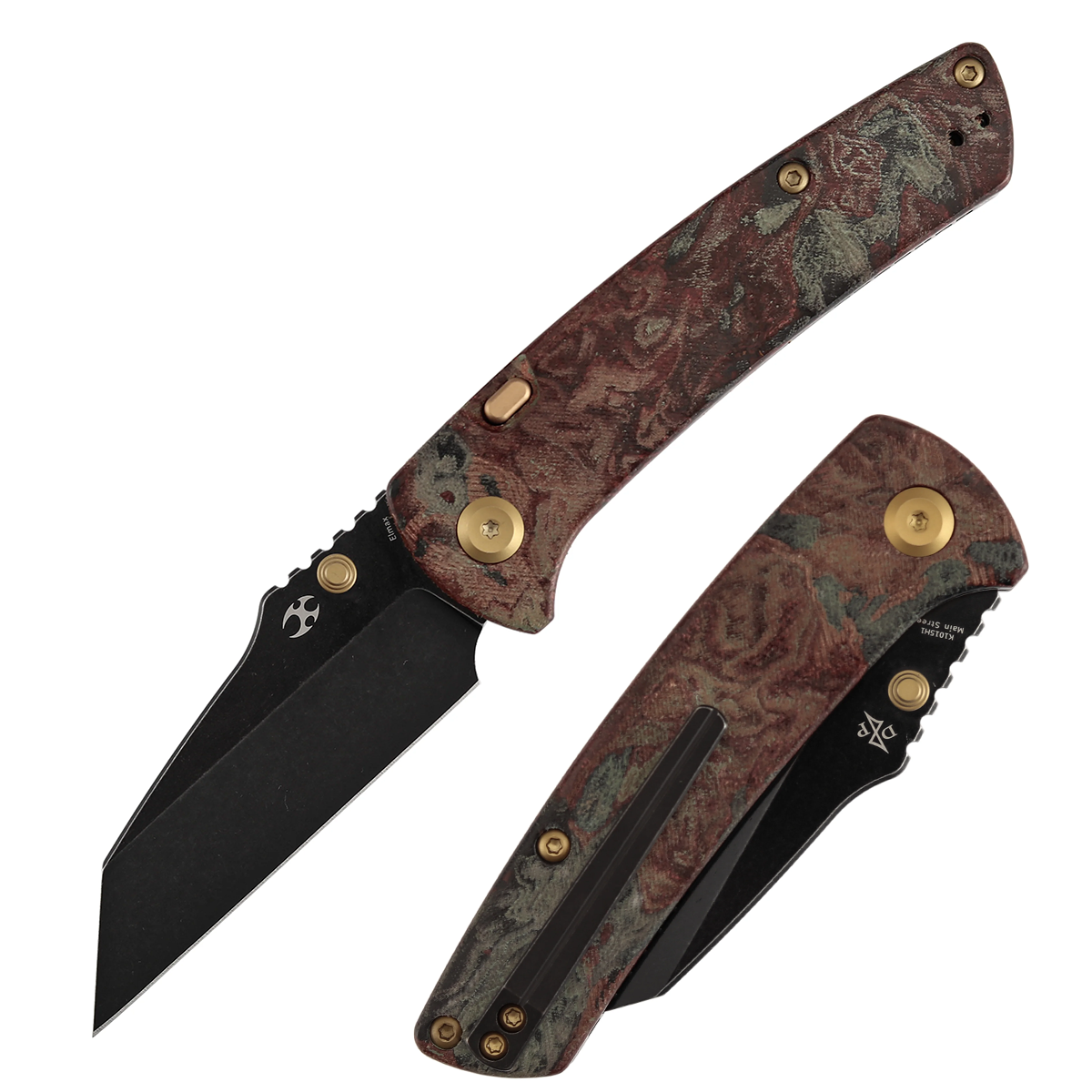 Kansept Main Street K1015H1 Elmax Blade Red Rag Burl Canvas Micarta Handle Top Liner Lock Folding Knife