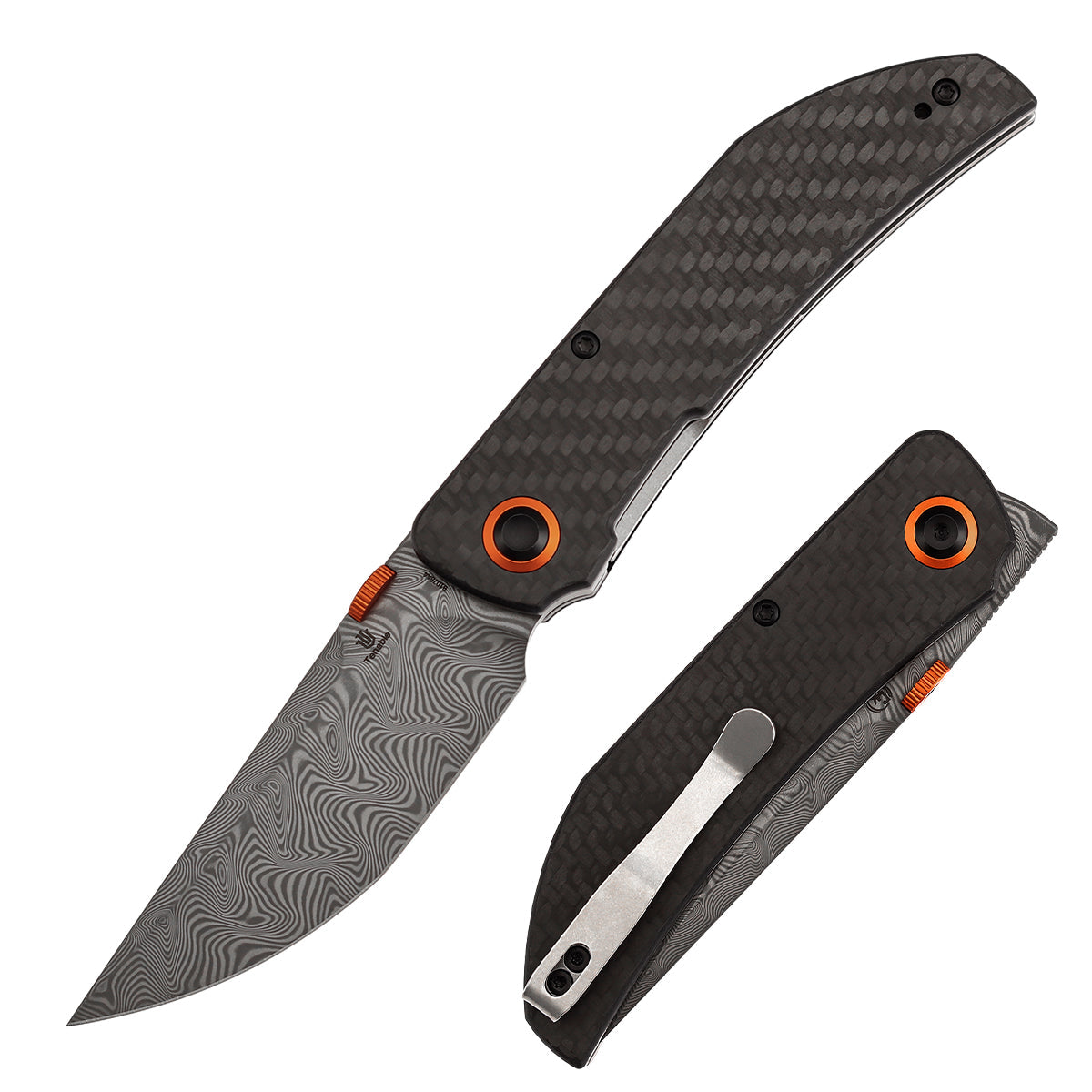 Tenable Tarkin B1078A4 Damascus Blade Twill Carbon Fiber &G10 Handle Liner Lock Folding Knife