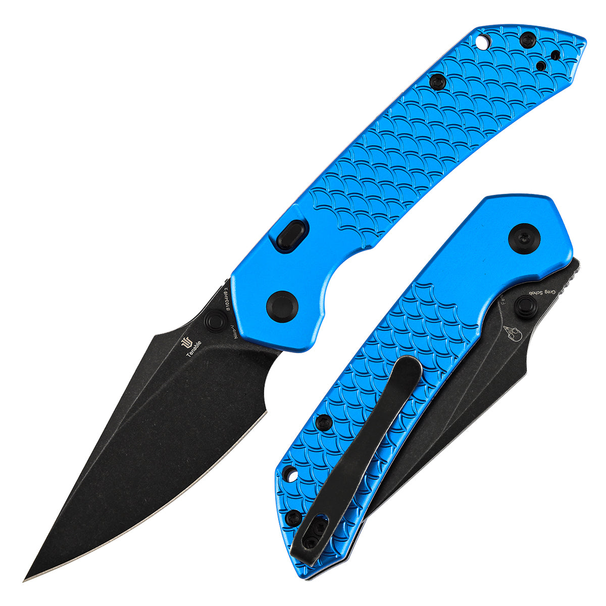Tenable Fenrir B1034H92 Blackwash Nitro-V Blade Dark Blue Anodized Aluminum Handle Top Liner Lock Folding Knife