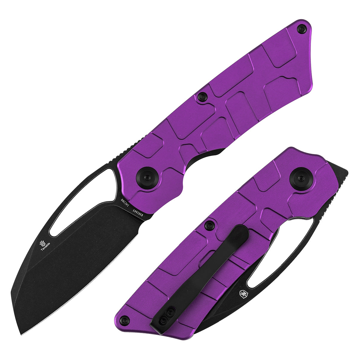 Tenable Goblin L B3016A3 Blackwash 14C28N Blade Purple Anodized Aluminum Handle Liner Lock Folding Knife
