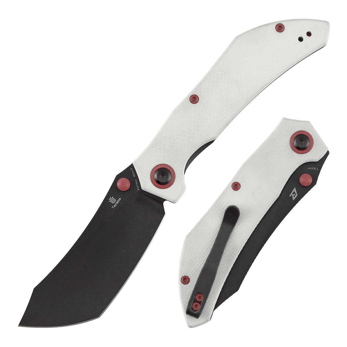 Tenable Tipper B1079A4 Blackwash Nitro-V Blade White G10 Handle Liner Lock Folding Knife
