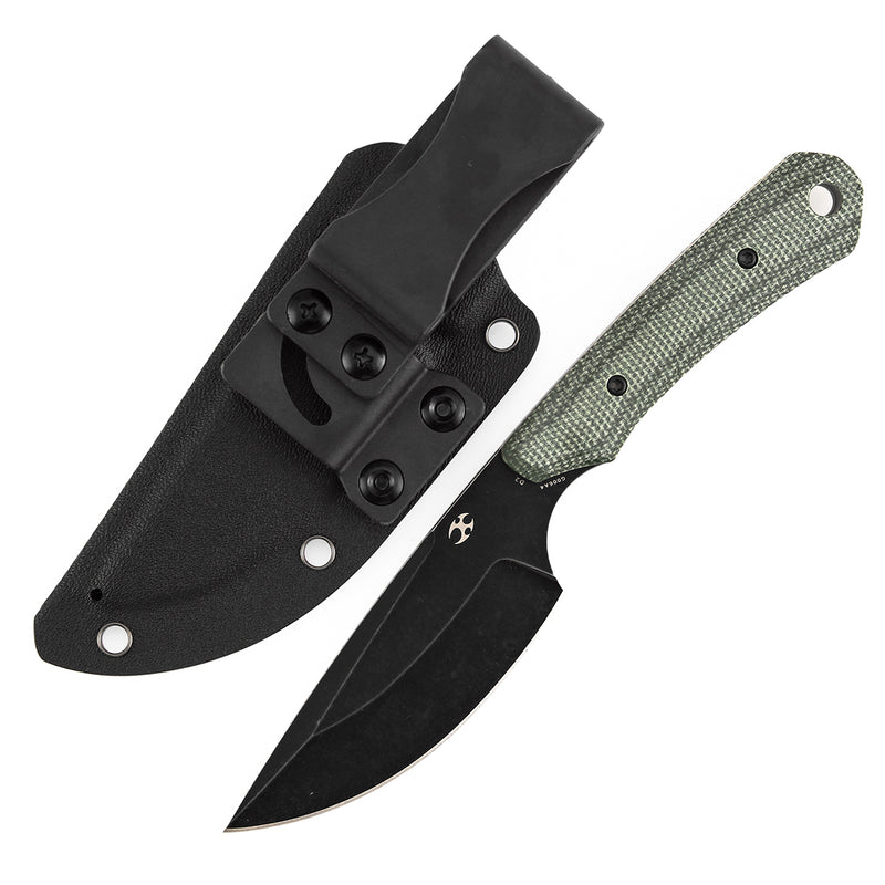 Kansept Flank G006A4 Black Stonewashed D2 Blade Green Micarta Handle Fixed Blade Knife