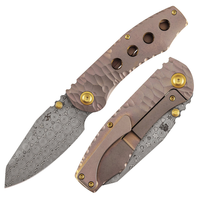 Kansept Caveman K1110A6 Damascus Blade Titanium Handle Frame Lock Folding Knife