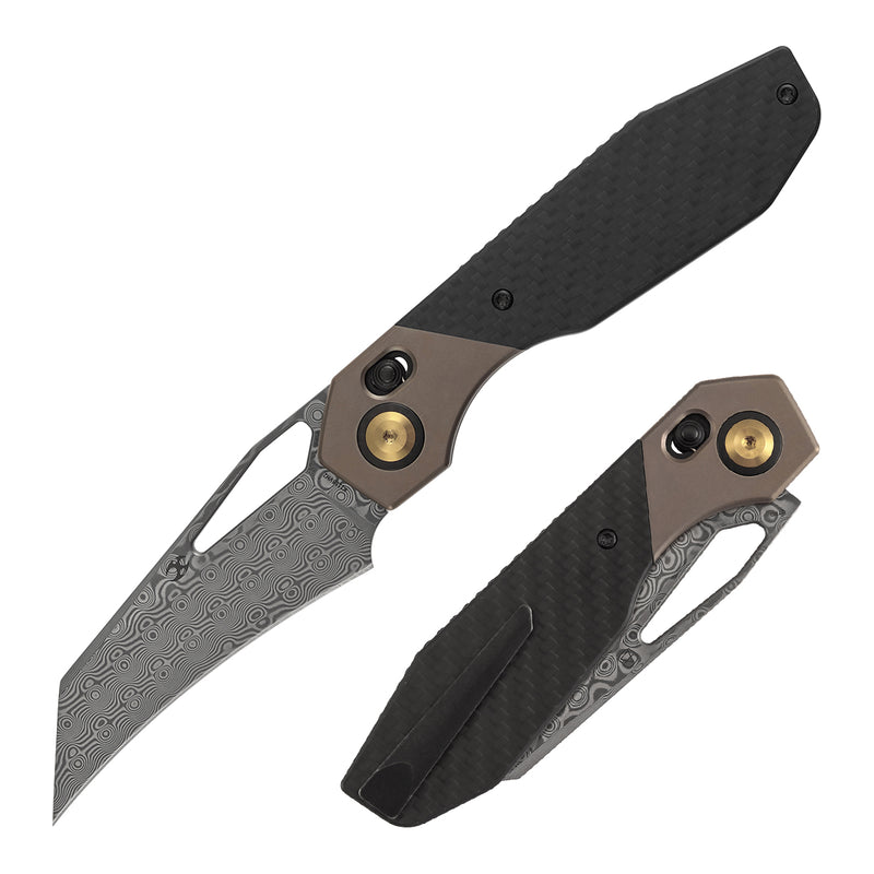 Kansept QTRO K1118VH2 Damascus Blade Titanium And Carbon Fiber And G10 Handle Crossbar Lock Folding Knife