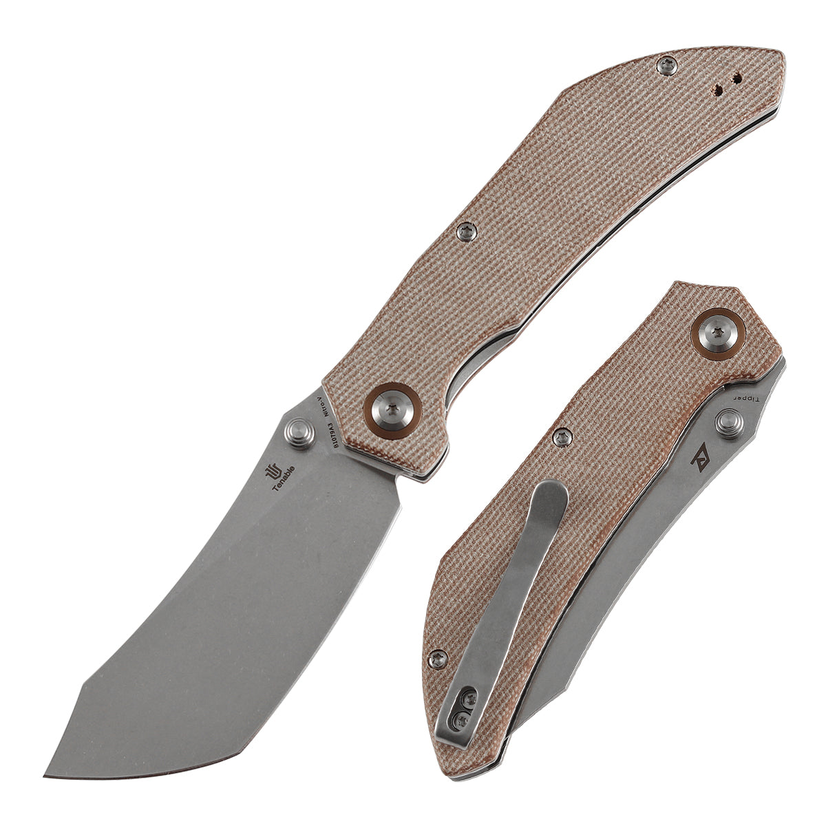 Tenable Tipper B1079A3 Stonewashed Nitro-V Blade Brown Micarta Handle Liner Lock Folding Knife
