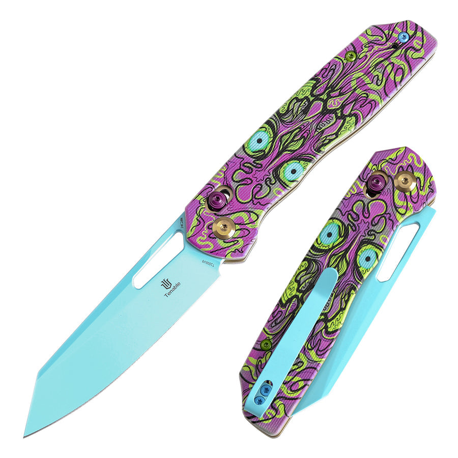 Tenable Shard T1006V9 14C28N Blade G10 with Purple Undead Print Handle Cross Bar Lock