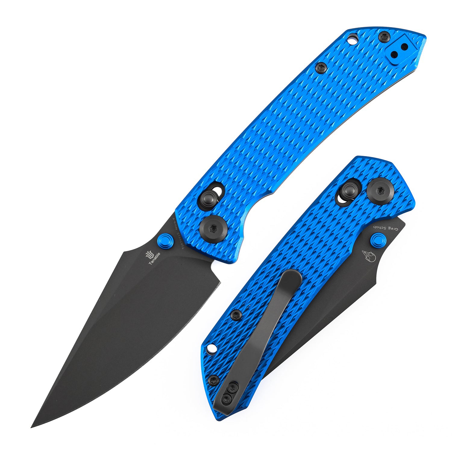 Tenable Fenrir T1034V15 Gray TiCn Coated Nitro-V Blade Blue Anodized Aluminum Handle Crossbar Lock Folding Knife