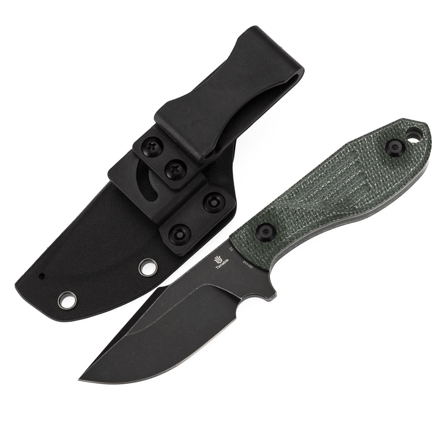 Tenable Tiny Dancer G014A6 Blackwash D2 Blade Green Micarta Handle Fixed Blade