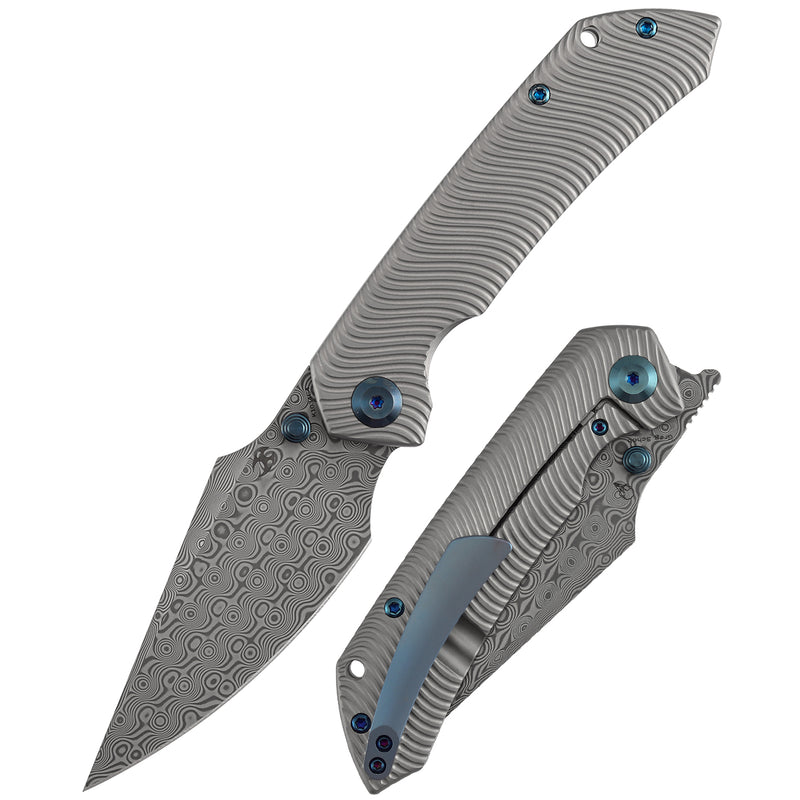 Kansept Fenrir K1034C4 Damascus Blade Titanium Handle Frame Lock Folding Knife