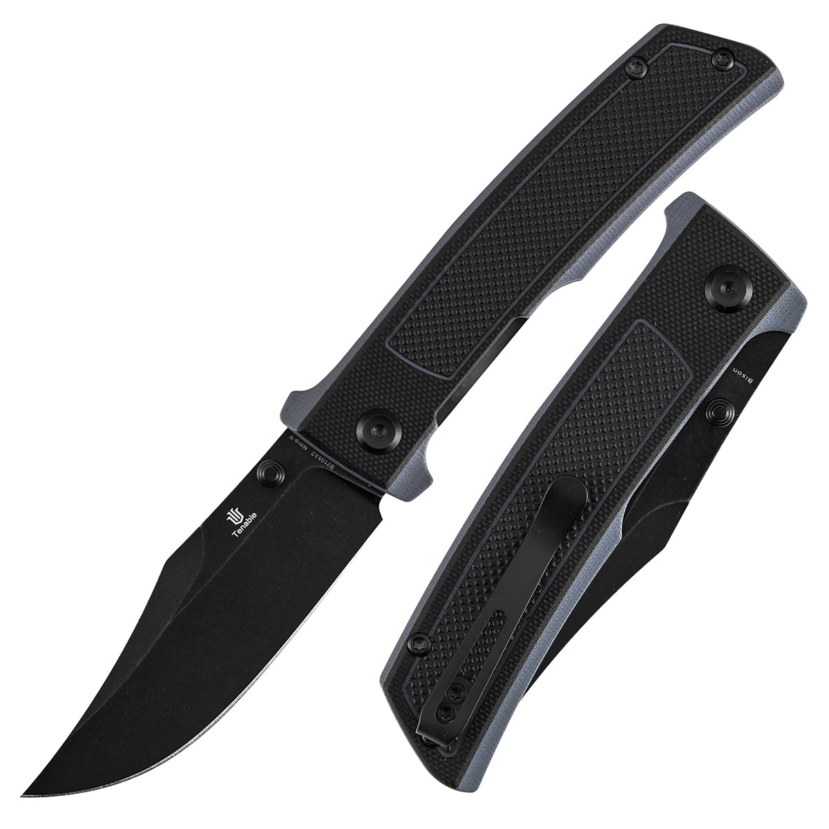 Tenable Bison B2108A2 Blackwash Nitro-V Blade Black and Gray G10 Handle Liner Lock Folding Knife