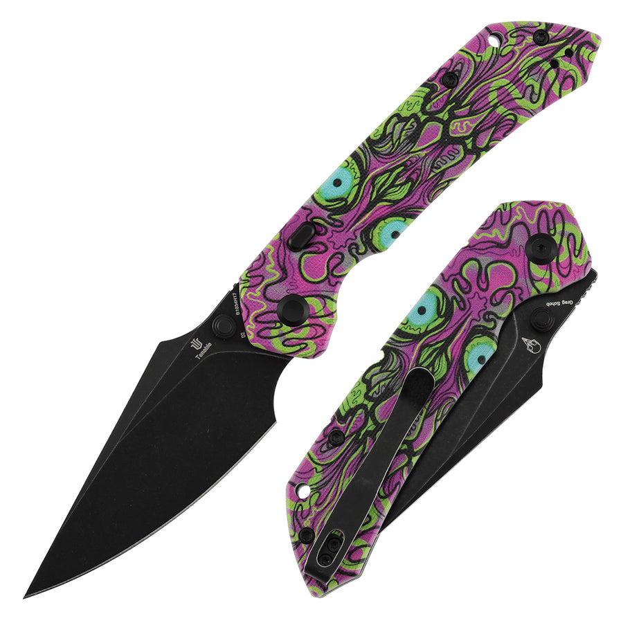 Tenable Fenrir B1034H17 Blackwash D2 Blade Jade G10 with Purple Undead Print Handle Top Liner Lock Folding Knife