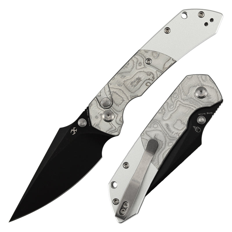 Kansept Fenrir T1034B3 Blackwash 154CM Blade G-10 with Aluminum Foil Handle Button Lock Folding Knife