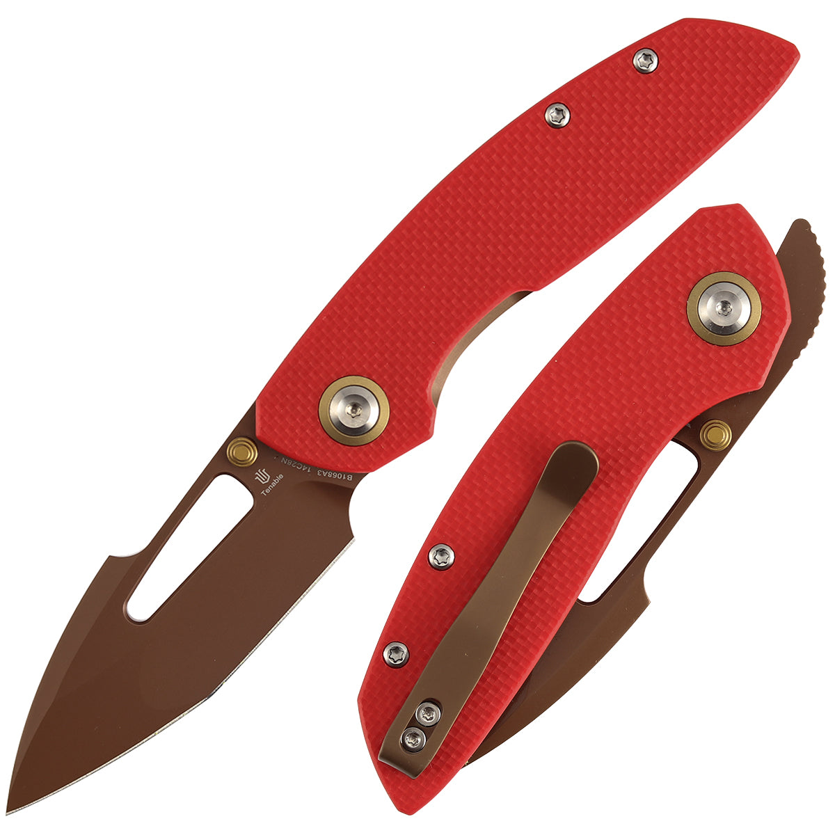 Tenable Link B1068A3 Rose Gold 14C28N Blade Red G10 Handle Liner Lock Folding Knife