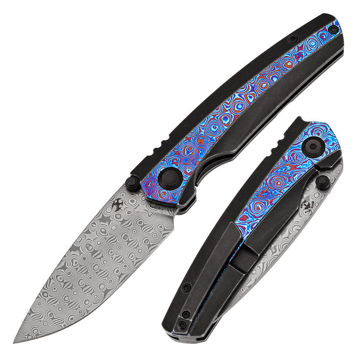 KANSEPT Raven K2109A4 Damascus Blade Titanium wtih Timascus Handle Frame Lock