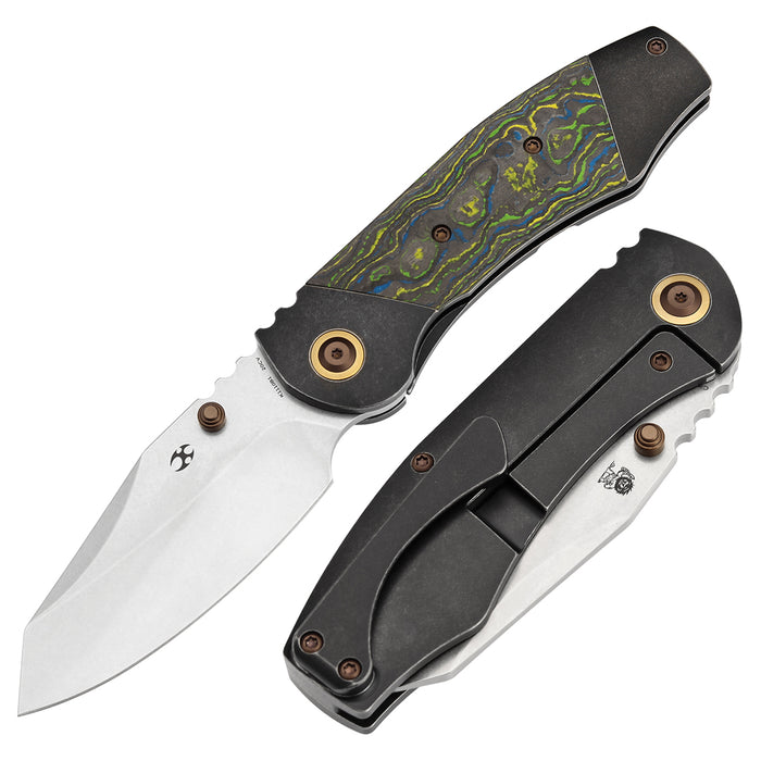 KANSEPT Caveman K1110B1 CPM 20CV Blade Titanium with Gecko CamoCarbon Handle Frame Lock