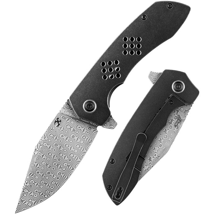 KANSEPT Entity K1036B3 Damascus Blade Titanium Handle Frame Lock