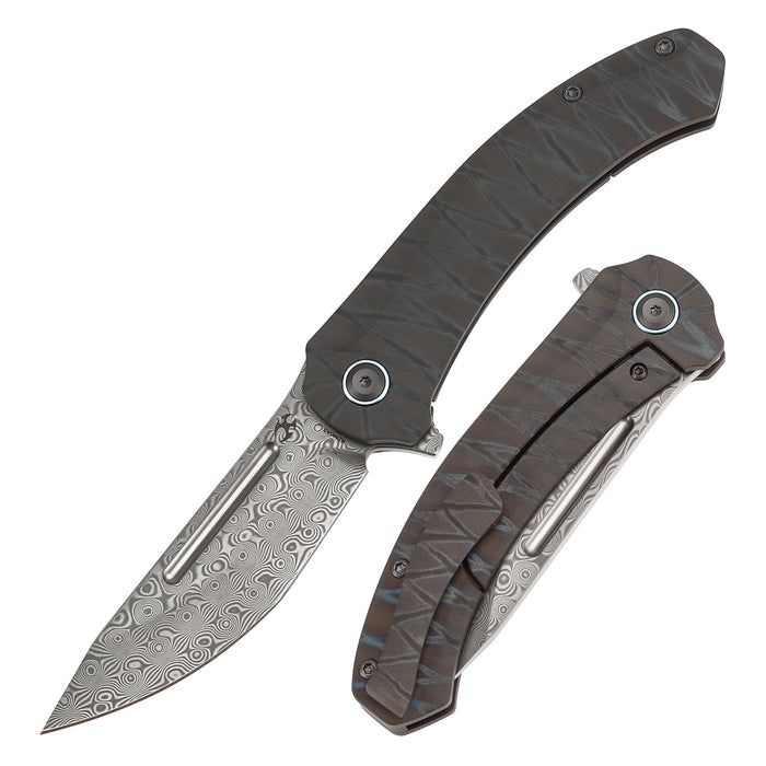 KANSEPT Knives Hira K1090A5 Damascus Blade Titanium Handle Frame Lock