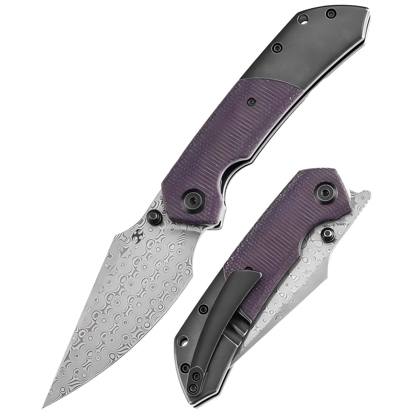 Kansept Fenrir K1034Z2 Flipper Knife Damascus Blade Titanium + Micarta Handle Edc Knife Liner Lock