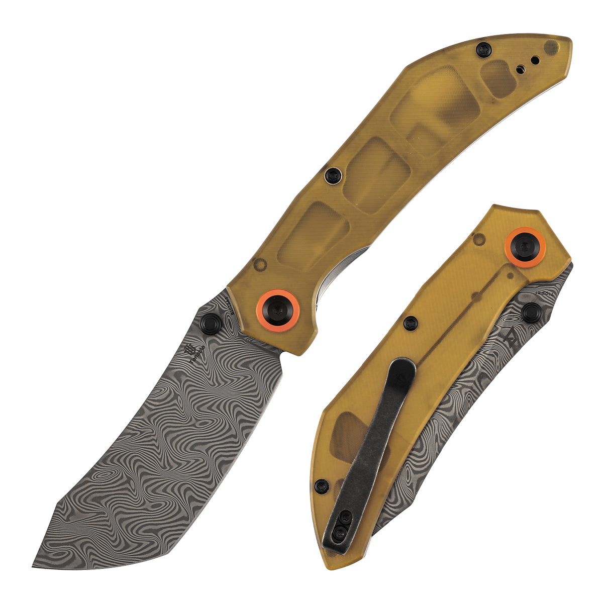 Tenable Tipper B1079A5 Water Ripple Damascus Blade Amber PEI Handle Liner Lock Folding Knife