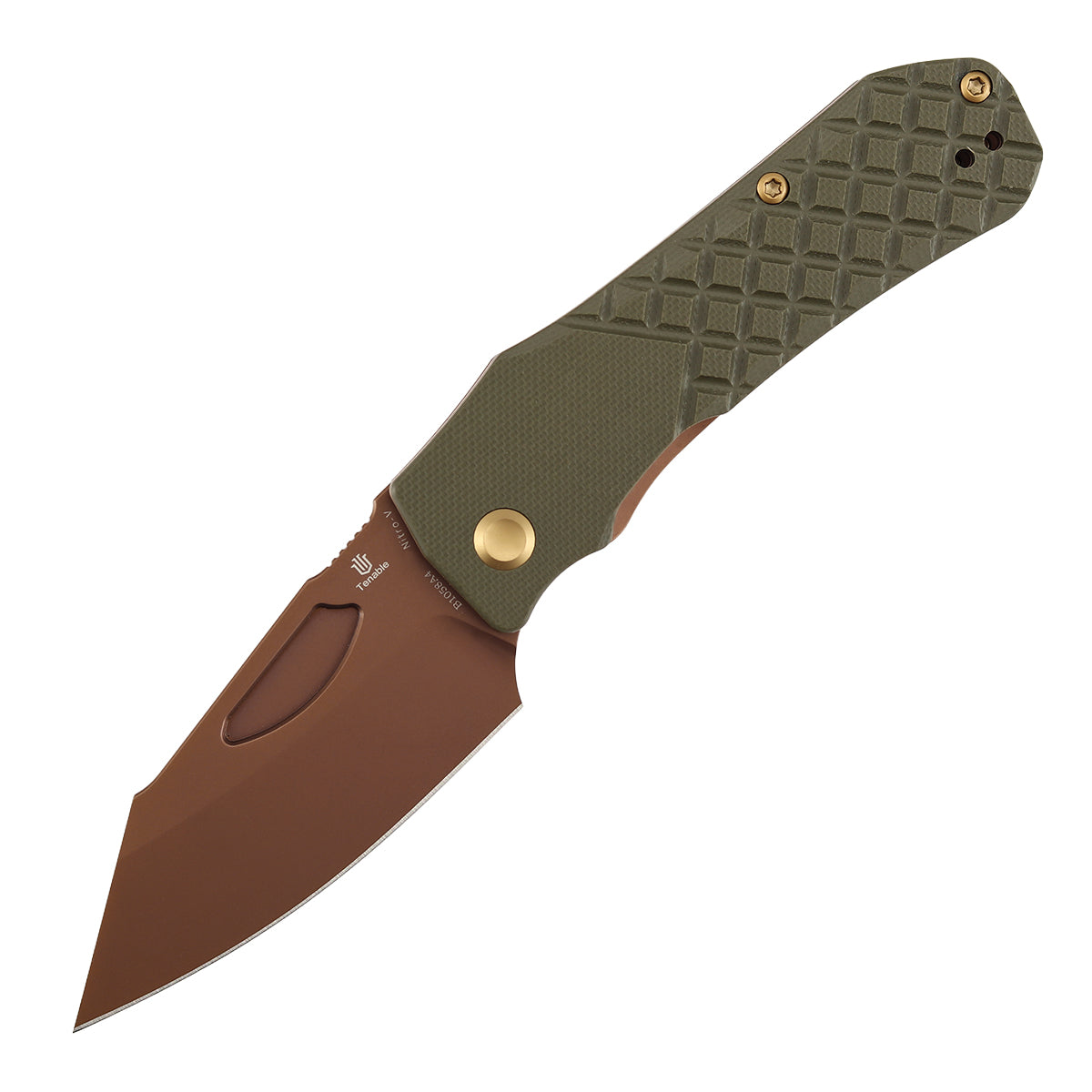 Tenable Loki B1058A4 Rose Gold Nitro-V Blade Olive Green G10 Handle Liner Lock Folding Knife