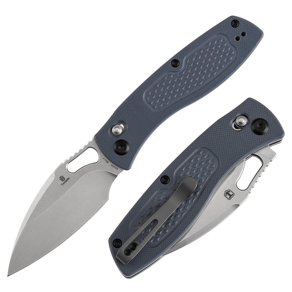 Tenable Heron B2124V6 Nitro V Blade Gray G10 Handle Crossbar Lock Folding Knife