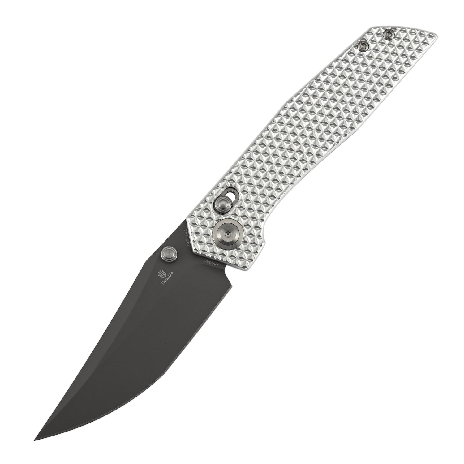 Tenable Deadite B1081V2 Gray TiCn Coated 14C28N Blade Silver Aluminum Handle Crossbar Lock Folding Knife