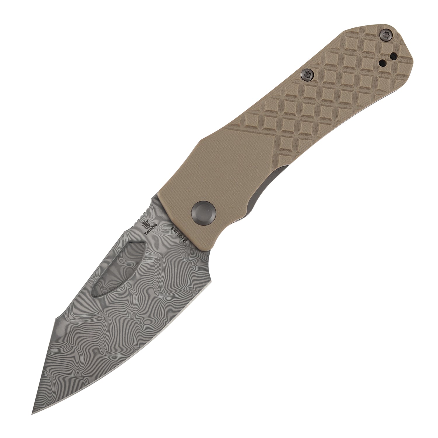 Tenable Loki B1058A3 Water Ripple Damascus Blade Brown G10 Handle Liner Lock Folding Knife