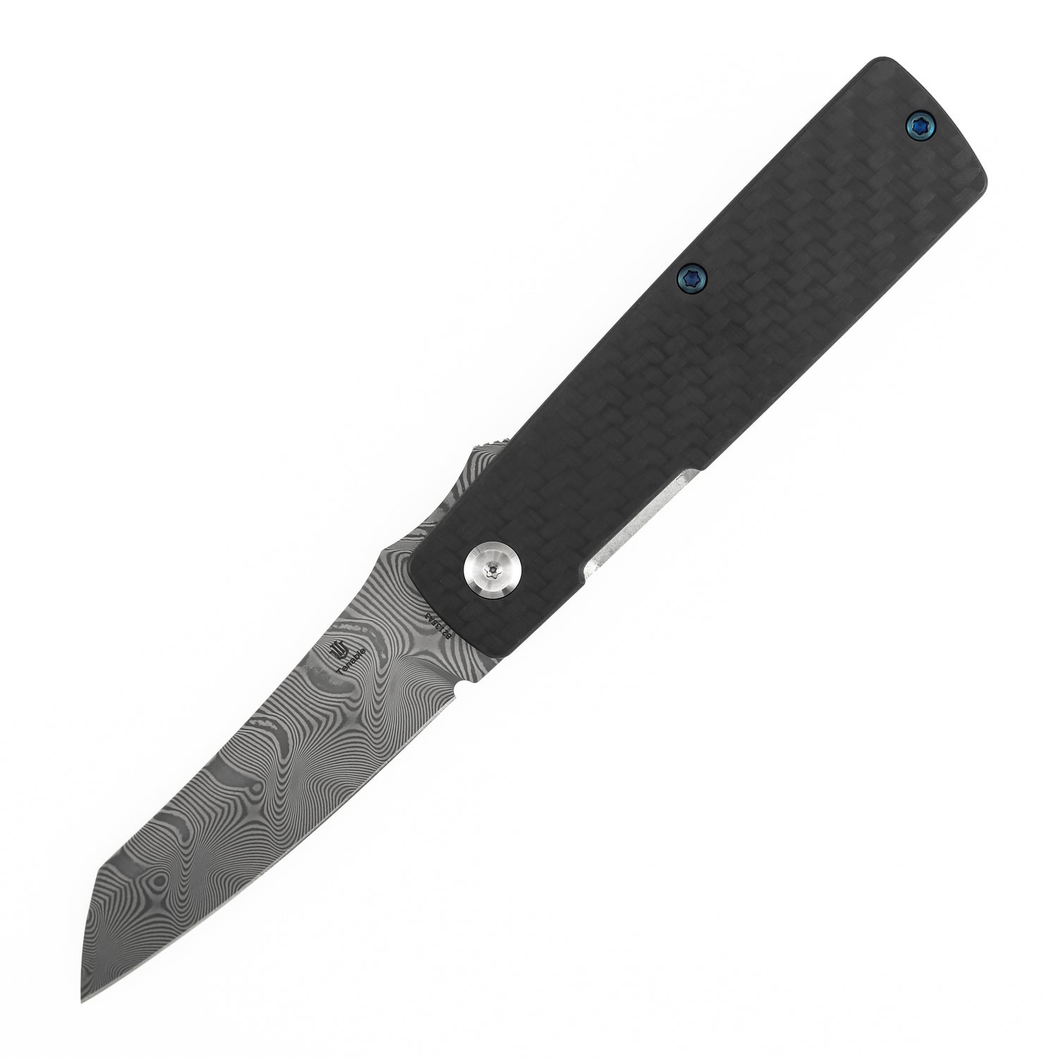 Tenable Higonokami B2135A3 Water Ripple Damascus Blade Twill Cabrbon Fiber Handle Liner Lock Folding Knife