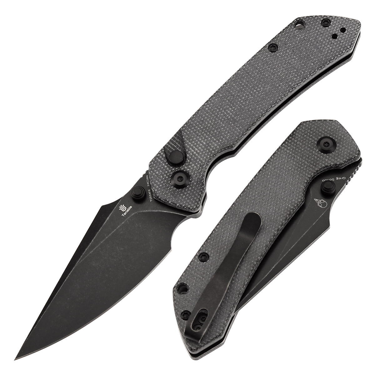 Tenable Fenrir T1034F6 Blackwashed 14C28N Black Micarta Handle Button Lock Folding Knife