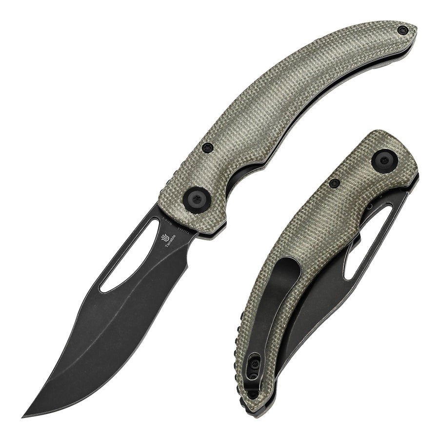 Tenable Gideon T1119A6 Blackwash Nitro V Blade Green Micarta Handle Folding Knife Liner Lock