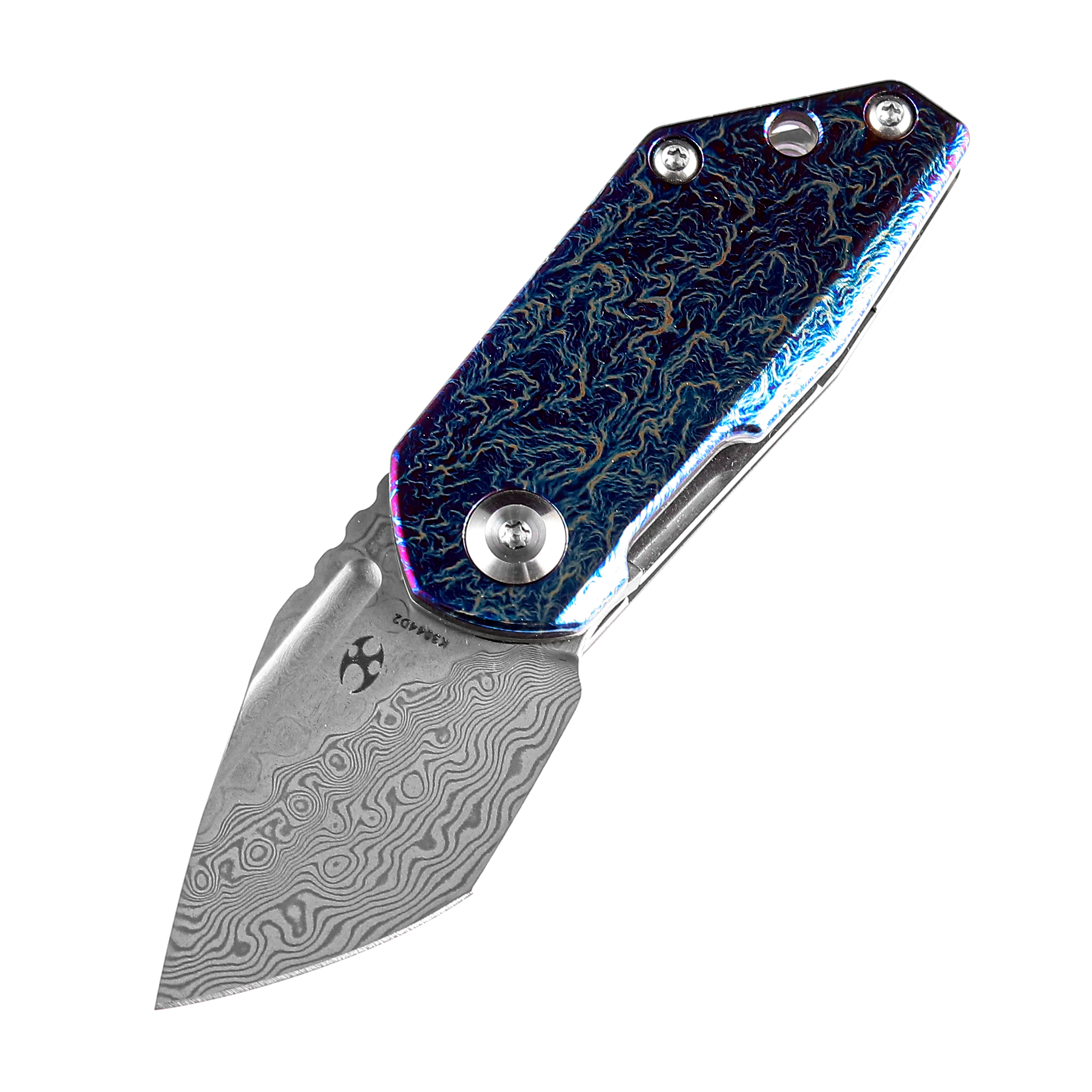 Kansept Knives RIO K3044D2 Damascus Blade Lightning Strike Anodized Titanium Handle Liner Lock EDC Knife