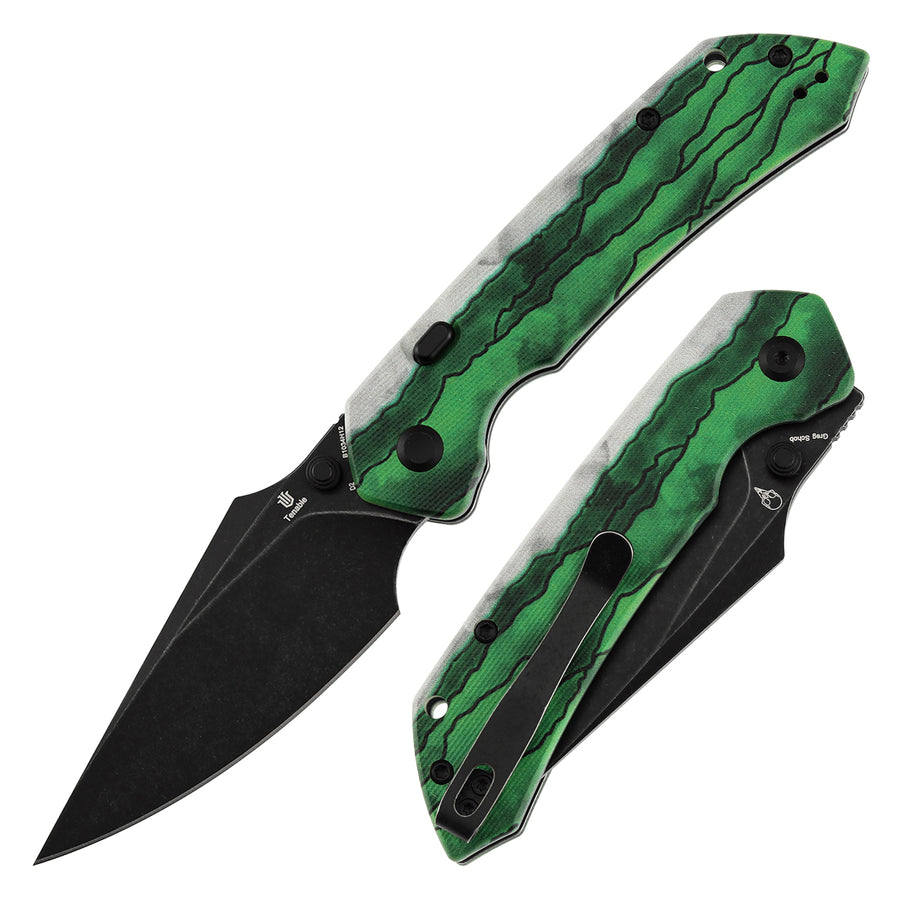 Tenable Fenrir B1034H12 D2 Blade Jade G10 with Green Misty Mountain Inspired Pattern Handle Top Liner Lock Folding Knife