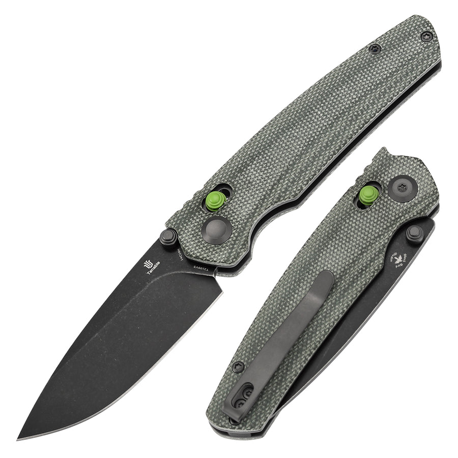 Tenable Raven T2109V5 14C28N Blade Green Micarta Handle Cross Bar Lock Folding Knife