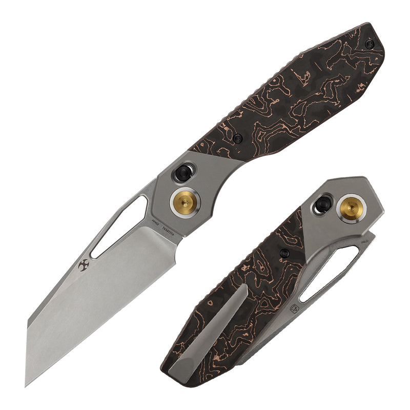 Kansept QTRO K1118VA1 Elmax Blade Titanium and Copper Carbon Fiber Handle Crossbar Lock Folding Knife