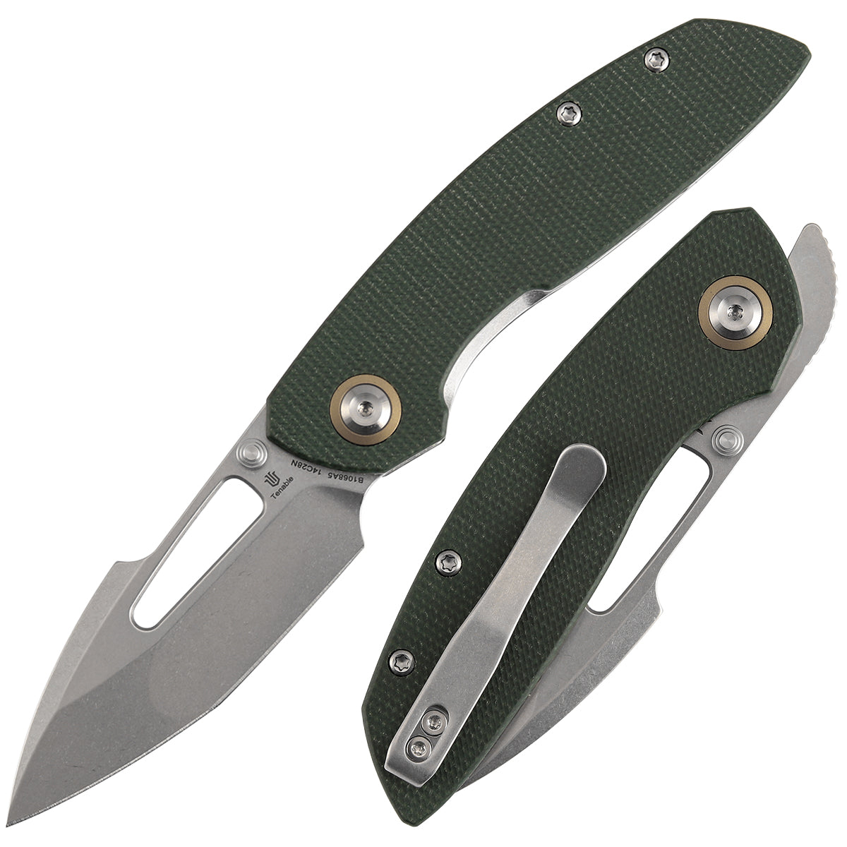 Tenable Link B1068A5 Stonewashed 14C28N Blade Green Micarta Handle Liner Lock Folding Knife