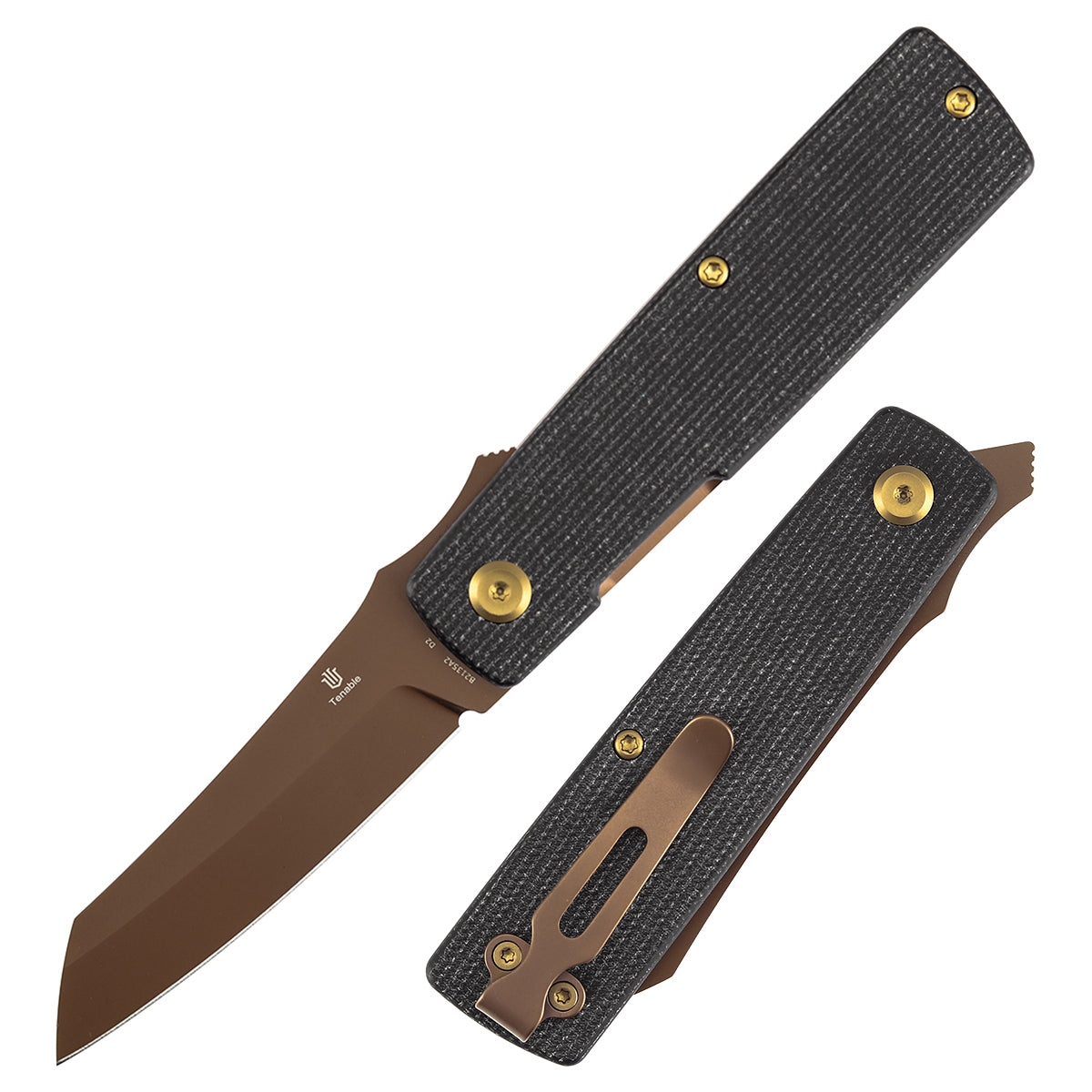 Tenable Higonokami B2135A2 Rose Gold Coated D2 Blade Black Micarta Handle Liner Lock Folding Knife