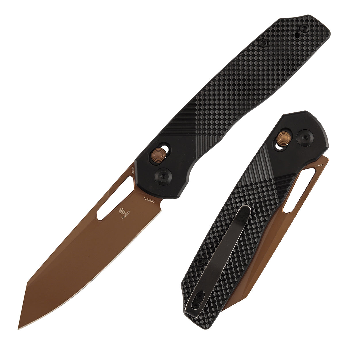 Tenable Shard T1006V10 Rose Gold 14C28N Blade Black Aluminum Handle Crossbar Lock Folding Knife