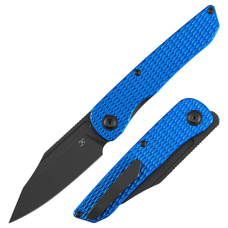Kansept Nettle T1103A2 154CM Blade Blue Anodized Aluminum with Diamond Texture Handle Liner Lock Folding Knife