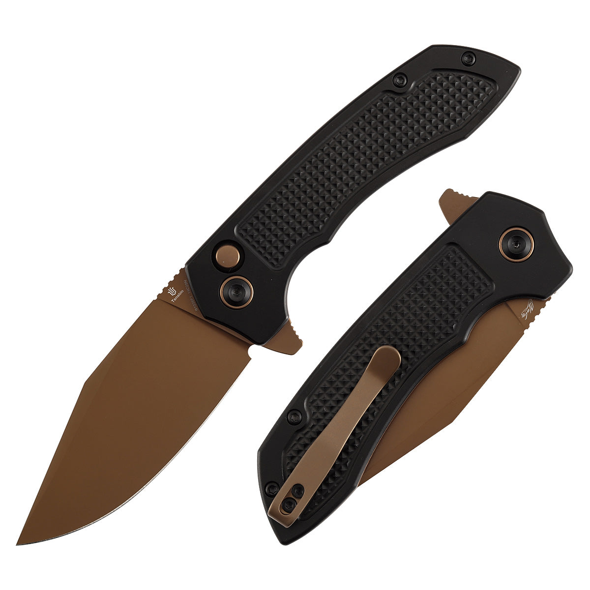 Tenable Entity B1036F1 Rose Gold 14C28N Blade Black Aluminum Handdle Button Lock Folding Knife
