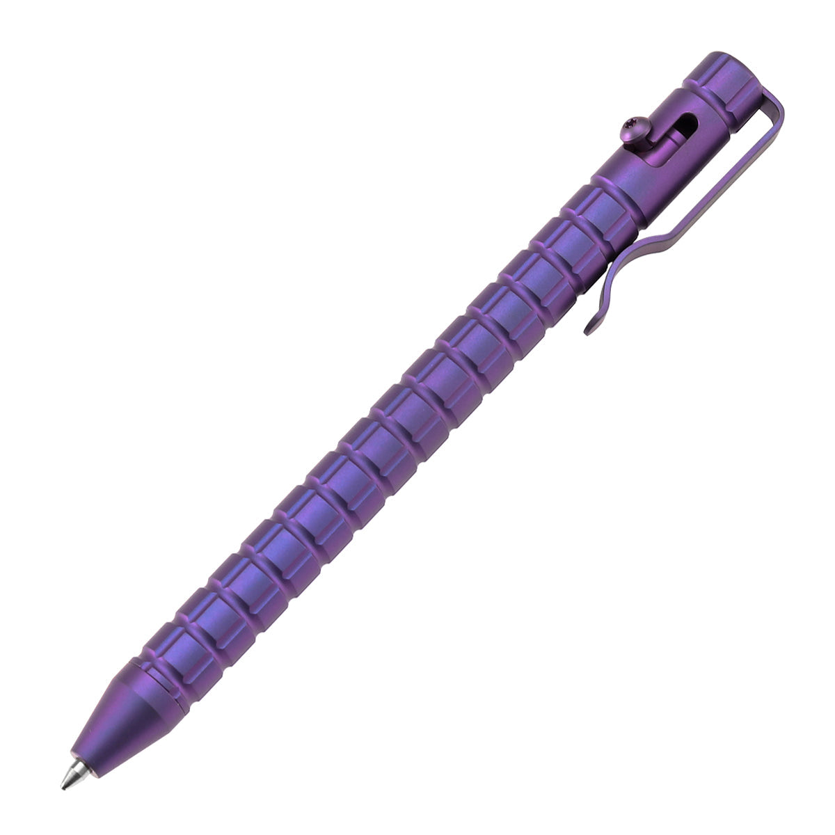 Kansept Titanium EDC Bolt-Action Pen G013H6– Professional Fine Tip Ballpoint Purple Anodized Titanium with Frag Pattern